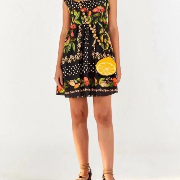FARM Rio Cocoa Paradise Mini Dress Tropical Polka Dot Ruffle Size XS - Picture 3 of 4